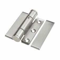 Spring Loaded Toilet Cubicle Flush Hinge with Covers - 12-19mm Panels - Satin Stainless Steel