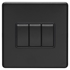 Eurolite Concealed 10A 3 Gang 2 Way Screwless Flat Plate Light Switch - Matt Black/Black