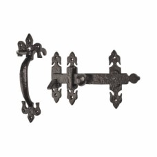 Elan Fleur de Lys Thumb Latch Set - Metalized Antique Black Iron