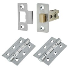 Exel Tubular Latch Pack - 44mm Backset - 2 x Ball Bearing Hinges - Polished Chrome