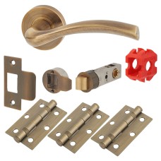 Jigtech Solar Latch Door Handle on Rose Kit - Passage - Antique Brass