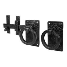 Olde Forge Tudor Style Ring Gate Latch - 195mm Throw - Antique Black Iron