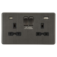 Knightsbridge 13A 2 Gang Screwless Type A/C USB Socket with 2 x USB - 4A - Smoked Bronze/Black