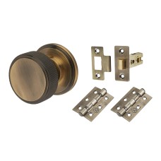Hampstead Riley Lines Mortice Door Knob Kit  - 62mm Rose Diameter - Antique Brass