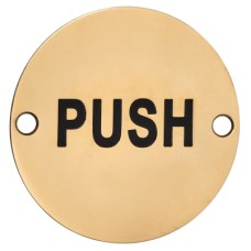 Hampstead Push Door Sign - 75mm Diameter - Polished Brass