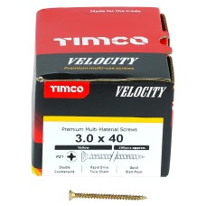 TIMCO Velocity Pozi Countersunk Wood Screws - 3.0 x 40mm - Yellow Zinc - Pack of 200