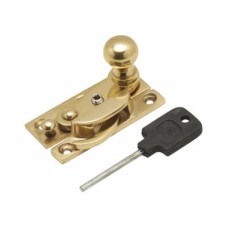 Exel Narrow Keep Locking Hook Claw Sash Window Fastener with Knob - 63 x 20mm - Polished Brass