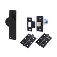 Hampstead Miller Knurled Mortice Door Knob on Backplate Kit - 205 x 52mm - Matt Black 