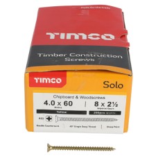 TIMCO Solo Chippy Pozi Countersunk Wood Screws - 4.0 x 60mm - Yellow Zinc - Pack of 200