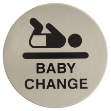 Exel Baby Change Toilet Door Sign - Self Adhesive - 75mm Diameter - Satin Stainless Steel