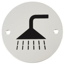 Exel Shower Door Sign - 75mm Diameter - Satin Aluminium