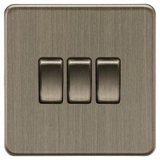 Knightsbridge 10AX 3 Gang 2 Way Screwless Flat Plate Light Switch - Antique Brass