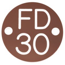 Exel FD30 Fire Door Sign - Drilled - 50mm Diameter - Rigid Plastic - Brown