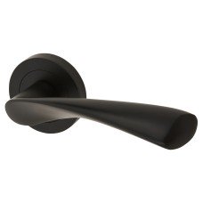 Exel Matt Black Door Handles on Round Rose - Ariel Range 