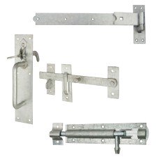 Medium Duty Cranked Hook & Band Gate Hinge Kit with Suffolk Gate Latch - 450mm - Galvanised