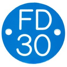 Exel FD30 Fire Door Sign - Drilled - 50mm Diameter - Rigid Plastic - Blue