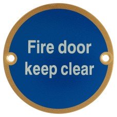 Hampstead Fire Door Keep Clear Door Sign - 75mm Diameter - Satin Brass