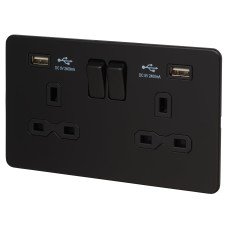 Knightsbridge 13A 2 Gang Screwless USB Socket with 2 x USB - 2.4A - Matt Black/Black Inserts Knightsbridge 13A 2 Gang Screwless USB Socket with 2 x USB - 2.4A - Matt Black/Black Inserts