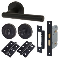 Exel Ella Bathroom Lock Door Handle on Rose Kit - Matt Black