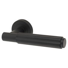Jedo Matt Black Fire Rated Fluted Door Handles on Round Rose - Bloom Range 