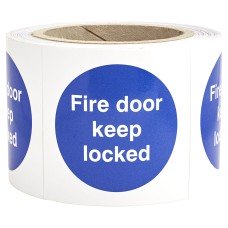Exel Self Adhesive Vinyl Labels - Fire Door Keep Locked - 80 x 80mm - Roll of 250