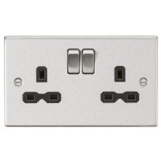 Knightsbridge 13A 2 Gang DP Switched Socket with Twin Earths - Brushed Chrome with Black Insert