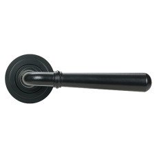From The Anvil Matt Black Door Handles on Round Art Deco Rose - Newbury Range 