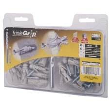 Cobra Triple Grip Universal Plasterboard & Masonry Wall Plug Fixing - 10 x 47mm - Grey - Pack of 40 Cobra Triple Grip Universal Plasterboard & Masonry Wall Plug Fixing - 10 x 47mm - Grey - Pack of 40