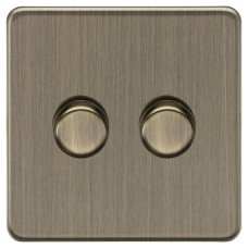 Knightsbridge 5-150W 2 Gang 2 Way Push On/Off Rotary Flat Intelligent LED Dimmer Switch- Ant Brass Knightsbridge 5-150W 2 Gang 2 Way Push On/Off Rotary Flat Intelligent LED Dimmer Switch- Ant Brass