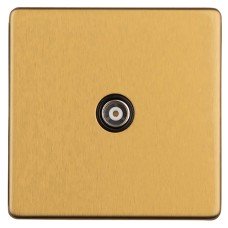 Eurolite Concealed 1 Gang Screwless Flat Plate Isolated TV Coaxial Socket - Satin Brass/Black
