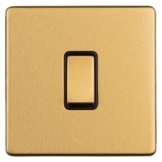 Eurolite Concealed 10A 1 Gang 2 Way Screwless Flat Plate Light Switch - Satin Brass/Black