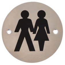 Exel Unisex Toilet Door Sign - 75mm Diameter - Satin Stainless Steel