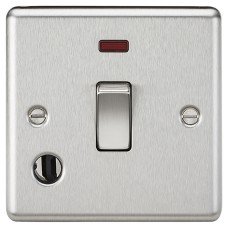 Knightsbridge 20A 1 Gang Round Edge DP Appliance Switch with Neon & Flex Outlet - Brushed Chrome