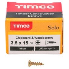 TIMCO Solo Chippy Pozi Countersunk Wood Screws - 3.5 x 15mm - Yellow Zinc - Pack of 200