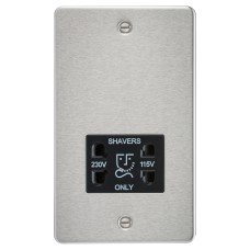Knightsbridge 115/230V Flat Plate Dual Voltage Shaver Socket - Brushed Chrome with Black Insert