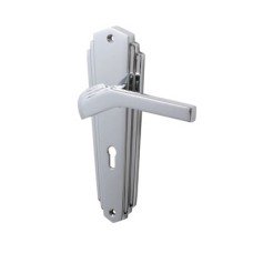 Heritage Brass by M Marcus Polished Chrome Art Deco Keyhole Lock Door Handle - Waldorf Range - 203 x 66mm