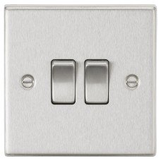 Knightsbridge 10AX 2 Gang 2 Way Square Edge Plate Light Switch - Brushed Chrome