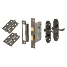 Exel Victorian Summer Bathroom Lock Door Handle Kit - Black Nickel