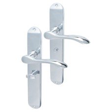 Hampstead Polished Chrome Bathroom Door Handle - Long Plate - Altea Range - 240 x 41mm