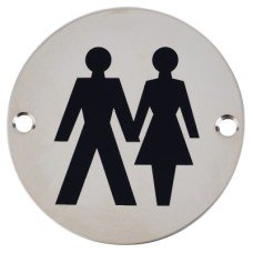 Exel Unisex Toilet Door Sign - 75mm Diameter - Polished Stainless Steel