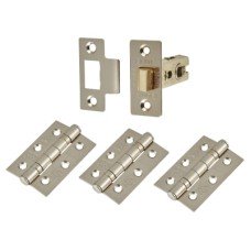Exel Tubular Latch Pack - 57mm Backset - 3 x Fire Rated Ball Bearing Hinges - Satin Nickel