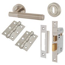 Exel Lily Reeded 3 Lever Sashlock Door Handle Kit - Satin Nickel 