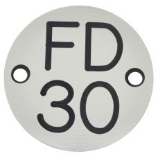 Exel FD30 Fire Door Sign - Drilled - 50mm Diameter - Rigid Plastic - Silver