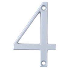 76mm Screw Fix Door Numeral - 4 - Premium Satin Silver