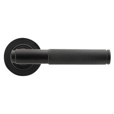 From The Anvil Matt Black Knurled Door Handles on Round Rose - Brompton Range From The Anvil Matt Black Knurled Door Handles on Round Rose - Brompton Range