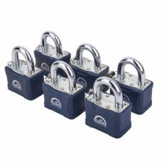 Squire Master Keyed Laminated Padlock Set - 24 x 24mm Shackle - Blue - Pack of 6