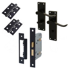 Exel Budget Scroll Bathroom Lock Door Handle Kit - Matt Black 