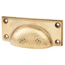 From The Anvil Hammered Art Deco Cabinet Cup Handle - 84mm Centres - Antique Brass