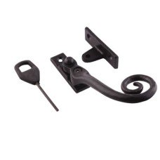 Olde Forge Curly Tail Locking Wedge Casement Window Fastener - Right Hand - Antique Black Iron