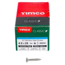 TIMCO Classic Pozi Countersunk Wood Screws - 4.0 x 25mm - A2 Stainless Steel - Pack of 200